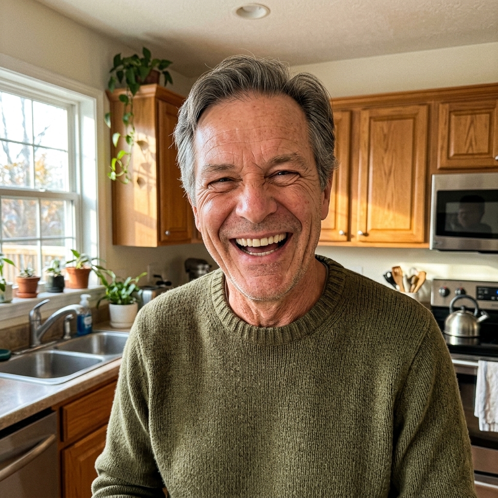 Active man in kitchen